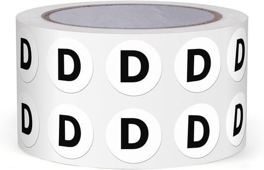 Letter D Round Labels 0.5 Inch Vinyl Circle Capital Alphabet Stickers Self-Adhesive Removable Waterproof Dots Tags for Home Office Inventory 1000 PCS