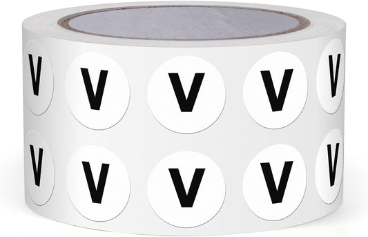 Letter V Round Stickers 0.5 Inch Vinyl Circle Capital Alphabet Labels Self-Adhesive Removable Waterproof Dots Tags for Home Office Inventory 1000 PCS
