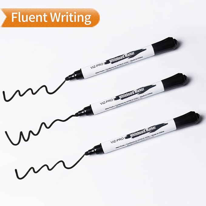VIZ-PRO Dry Erase Markers, Bulk Pack of 50, Fine Bullet Tip Low-Odor Black Color Whiteboard Pens
