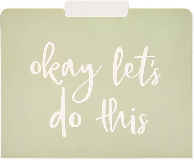 12 Pack Decorative File Folders, Letter Size for Women, Cute Earth Tone Aesthetic Office Supplies with Inspirational Sayings, 1/3 Cut Tabs (11.5 x 9.5 in)