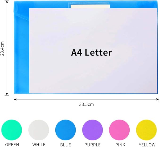 36 Pack Plastic Poly Filing Envelopes, Clear Document Folders US Letter A4 Size File Envelopes with Label Pocket & Paste Button for School Home Work Office Organization, 6 Assorted Color
