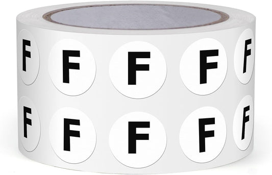 Letter F Round Labels 0.5 Inch Vinyl Circle Capital Alphabet Stickers Self-Adhesive Removable Waterproof Dots Tags for Home Office Inventory 1000 PCS