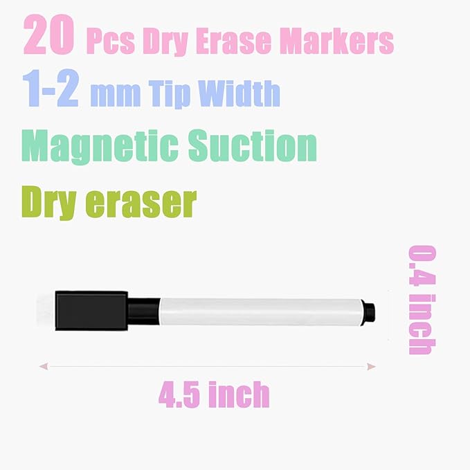20 Pcs Black Magnetic Dry Erase Markers with Eraser Cap, Mini White Board Markers Bulk, Fine Tip Pens for Whiteboard, School Classroom, Party, Office and Home