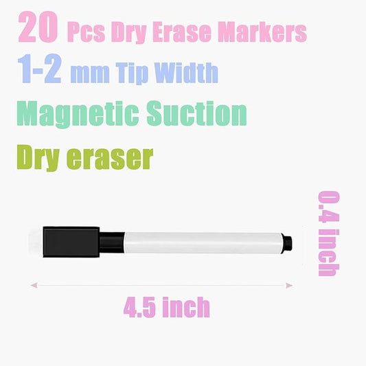 20 Pcs Black Magnetic Dry Erase Markers with Eraser Cap, Mini White Board Markers Bulk, Fine Tip Pens for Whiteboard, School Classroom, Party, Office and Home