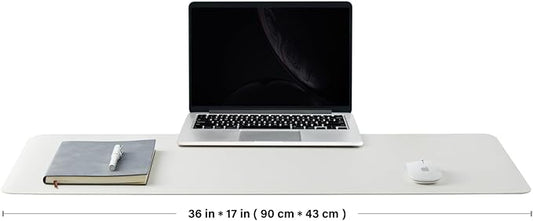 HOMIEAZICOZI Leather Desk Mat - Non-Slip PU Desk Pad for Office and Home - Desk Organization and Accessories - Ideal for Large Mouse Pad and Desk Mats on Top of Desks (White,36''x 17'') (DPD-W-L)