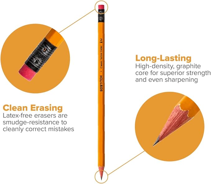 Bostitch Office Premium Pencils #2, Pre-Sharpened, American Cedar Wood, HB Graphite, Bulk 72-Pack
