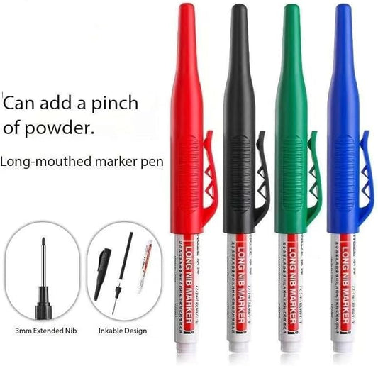 Long Head Deep Hole Marker, 20mm/30mm/45mm head deep hole marker 2025 Upgrade, Permanent, Quick-dry, Waterproof Long Nib, Colorful Carpenter Deep Reach Markers, 4 Color Set (30MM LONG HEAD)