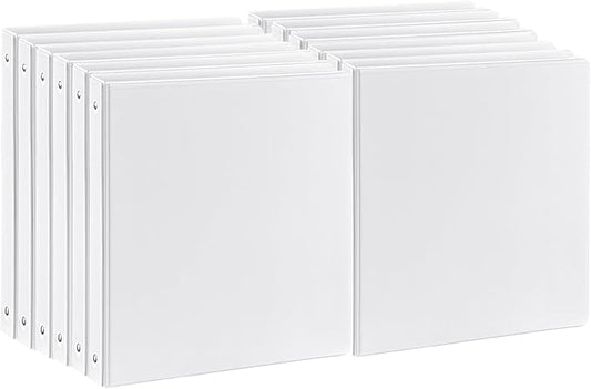 1 inch 3-Ring Binder, 1" Round Ring Binders with 2 Inside Pockets, View Basic 1 in Binders, Clear View Cover 1-inch-Binder Holds 8.5'' x 11''Paper for Office/Home/Back to School（Pack of 12, White