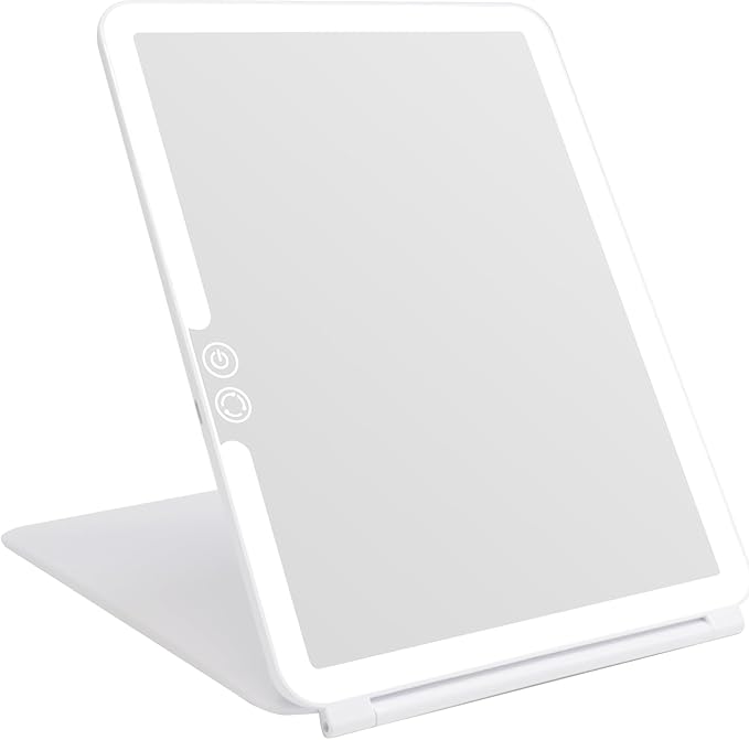 deweisn Folding Lighted Makeup Mirror with 72 LEDs 3 Colors Light Modes USB Rechargable 1800mA Batteries Portable Ultra Thin Compact Vanity Mirror Dimmable Travel Mirror