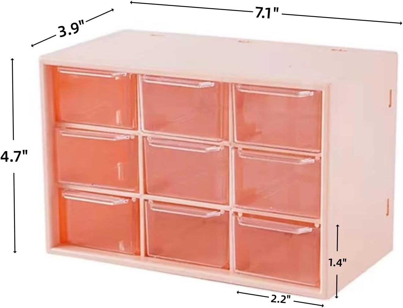 Feadily 2PCS Small Drawer Organizer for Desk, Desktop Drawer Organizer with 9 Clear Drawers, Plastic Desktop Storage Drawers 7.1 Inch x 3 .9 Inch x 4.7 Inch, Pink