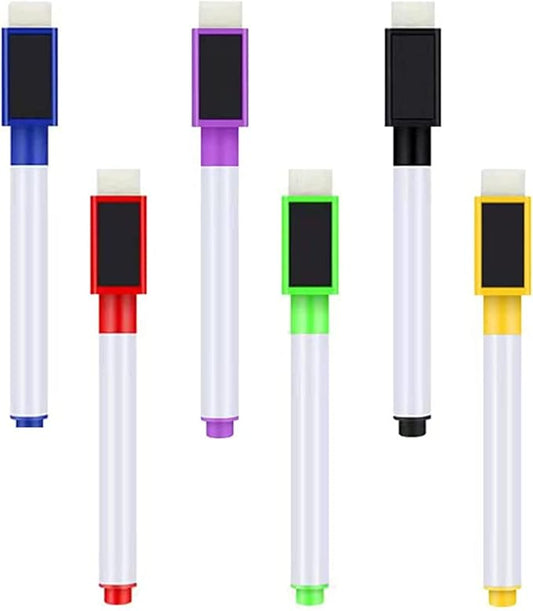 Abaokai Magnetic Dry Erase Markers 6 Pack Whiteboard Erase Markers with Erasers Cap for Whiteboard, Dry-Erase Boards, School, Office and Home (6 Pack/Mix Color)