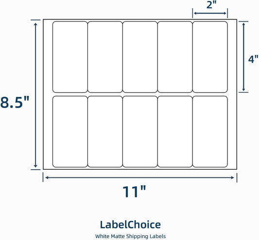 100 Sheets 1000 Pcs 2”x4” 10 Up Shipping Address Labels Compatible with Laser and Inkjet Printers, 2x4 10 Per Page Strong Adhesive Internet Mailing Shipping Labels