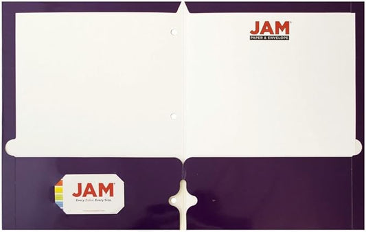 JAM PAPER Laminated Two Pocket Glossy 3 Hole Punch School Folders - Letter Size - High Gloss Purple - Bulk 25/Pack