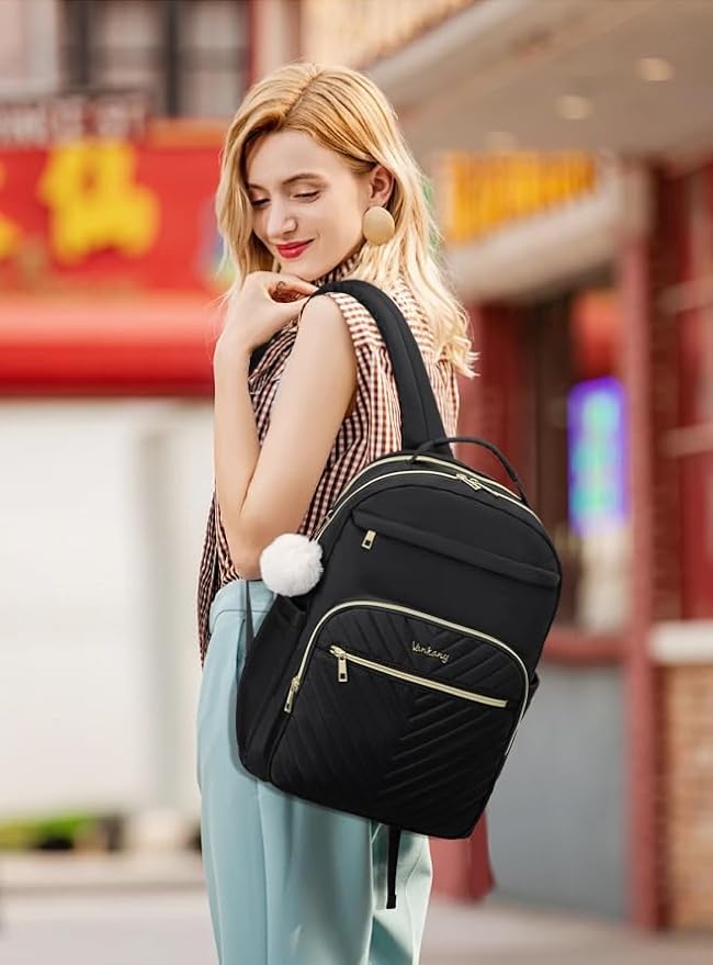 17.3 Laptop Backpack Women, Cute Bookbag for University Middle High School Girls, Fashion Adult Backpack for Work Clinical Teacher, Black