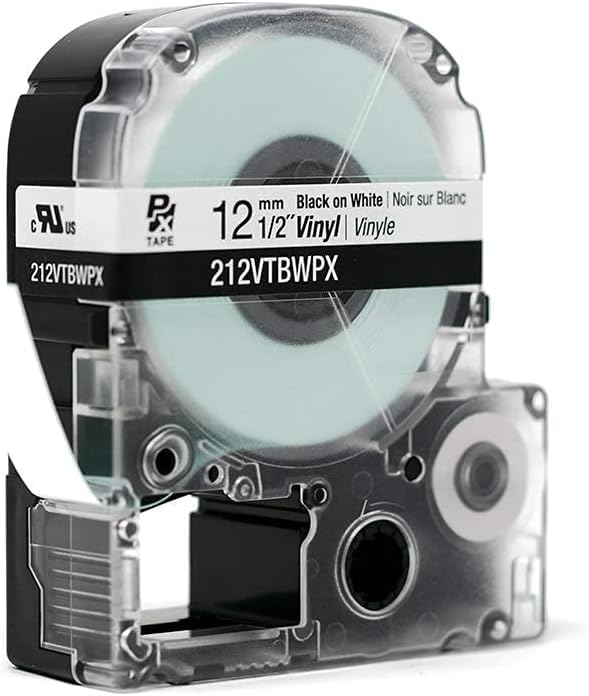 Epson LABELWORKS 212VTBWPX-5PK Genuine Tape Cartridge - 5 Pack Black on White Flexible and Durable Vinyl Industrial Label Maker Tape - 1/2" (12MM) Wide, 22.9 ft - 5 Cartridges
