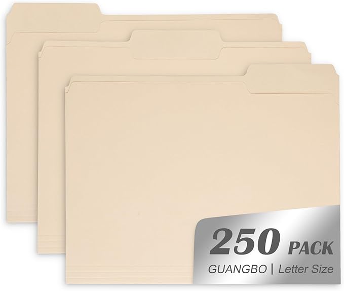 Manila File Folder, 1/3-Cut Tab, Letter Size, Manila Folders with Tab, 250 per Box