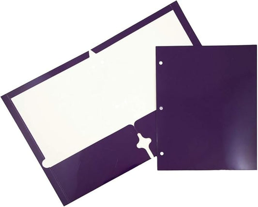 JAM PAPER Laminated Two Pocket Glossy 3 Hole Punch School Folders - Letter Size - High Gloss Purple - 6/Pack
