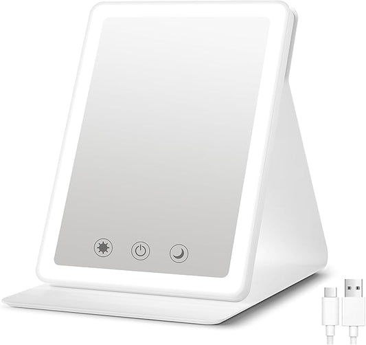 2025 Rechargeable Travel Makeup Vanity Mirror with 72 Led Lights,Portable Lighted Beauty Mirror,3 Color Lighting,Dimmable Touch Screen,Tabletop LED Folding Cosmetic Vanity Mirror Desk Table