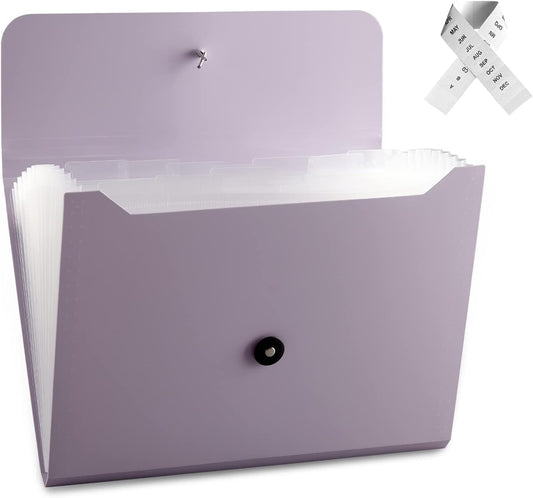 Expanding File Folder, 13 Pockets, Purple, Polypropylene