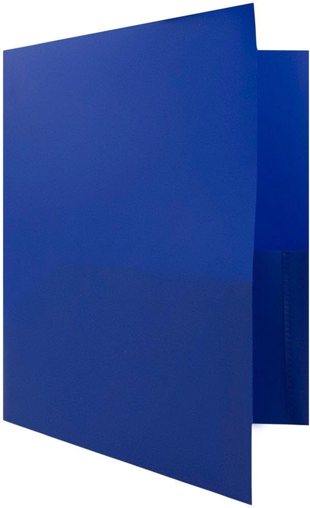 JAM PAPER Plastic 2 Pocket POP Folders - Durable School Folders - Blue - Bulk 144/Box