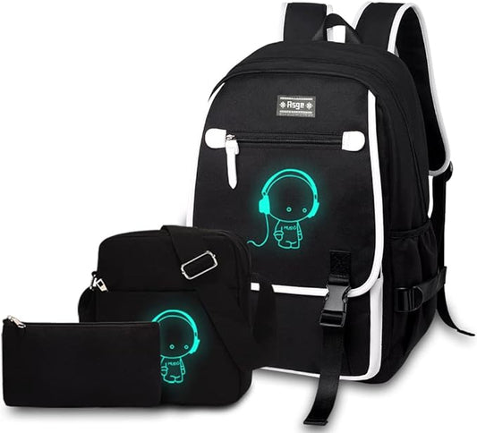 Asge Large 3 Piece Backpack Set - Boys & Girls Teenage Reflective Waterproof School Satchel for Travel & Outdoor