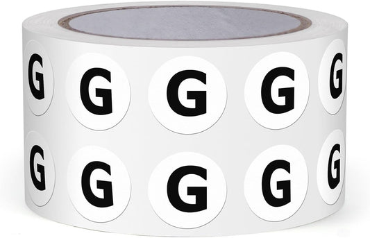 Letter G Round Labels 0.5 Inch Vinyl Circle Capital Alphabet Stickers Self-Adhesive Removable Waterproof Dots Tags for Home Office Inventory 1000 PCS