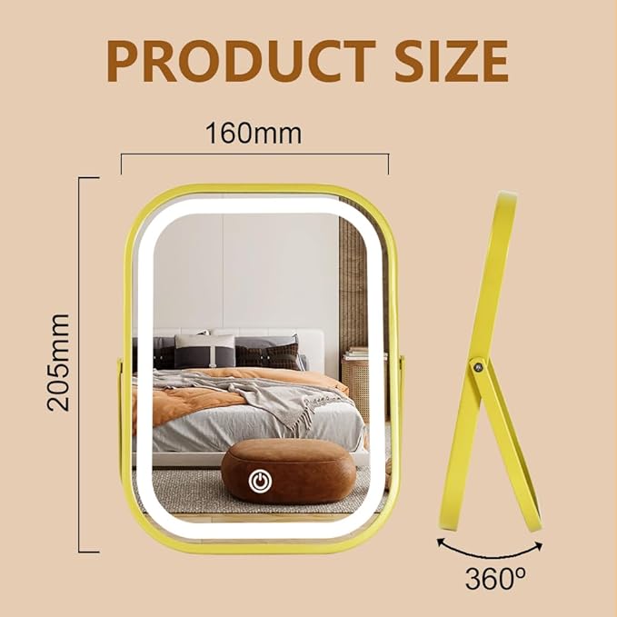 Rechargeable Vanity Mirror with Lights, Smart Touch Control Dimmable 3 Modes Light Portable Travel Desk Mirror