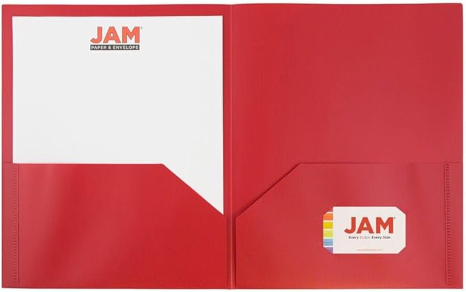 JAM PAPER Plastic 2 Pocket POP Folders - Durable School Folders - Red - Bulk 144/Box