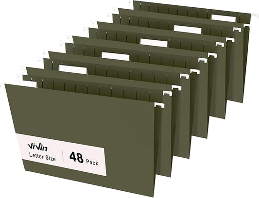 ViVin Hanging File Folders, 1/5-Cut Adjustable Tabs with 48 Per Box, 48 Pack Letter Size Hanging File Folders, Designed for Office Home School Filing Cabinet(Green)