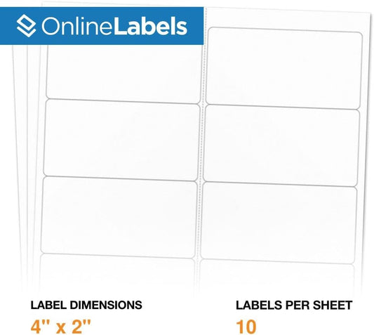 4 x 2 Rectangle Mailing Labels - Permanent, White Matte - Address, Shipping, Gift - Pack of 100,000-10,000 Sheets - Inkjet/Laser Printers - Online Labels