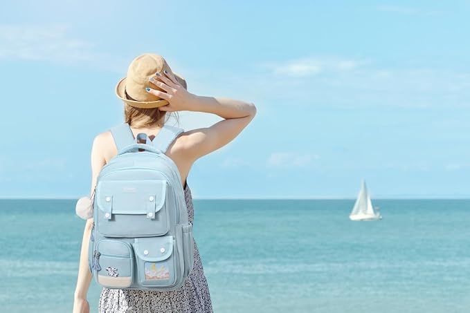 Middle School Backpacks for Girls, Teens Backpack for High School Kids Schoolbag with Accessories for Elementary, Cute Ita Bookbag, Blue