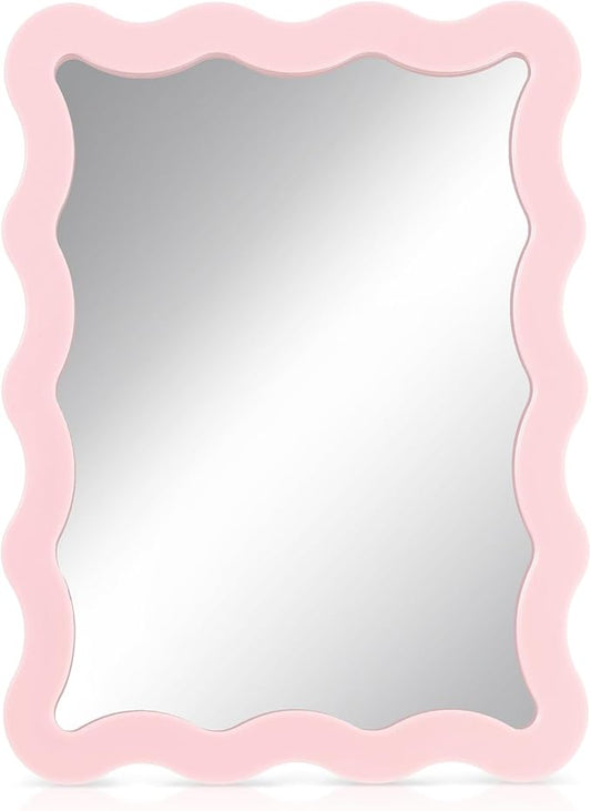 Leinuosen Scalloped Magnetic Locker Mirror 5''x7'' Small Real Glass Makeup Mirror with Magnetic Backing Cute Locker Decorations for Office Cabinet Lockers Accessories(Light Pink)