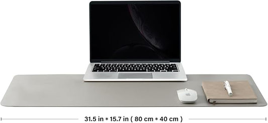 HOMIEAZICOZI Leather Desk Mat - Non-Slip PU Pad for Office and Home Organization Accessories Ideal Large Mouse Mats on Top of Desks (Silver,31.5''x 15.7'') (DPD-Sil-M)