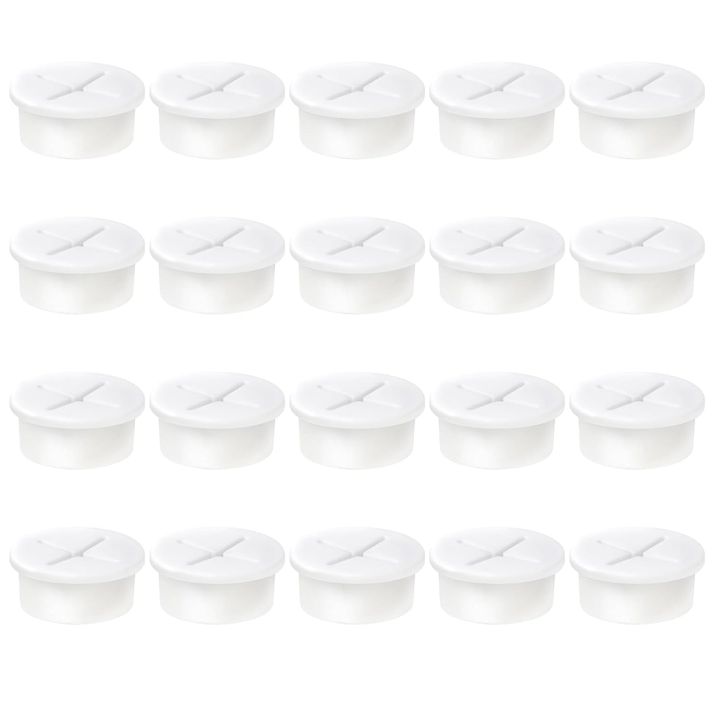 1" White Desk Grommet, JTemgle Flexible Cable Grommet Cross Rubber Cable Hole Cover Wire Organizer Caps Desktop Cord Management for Home Office TV Stands Tabletops, 20 Pieces