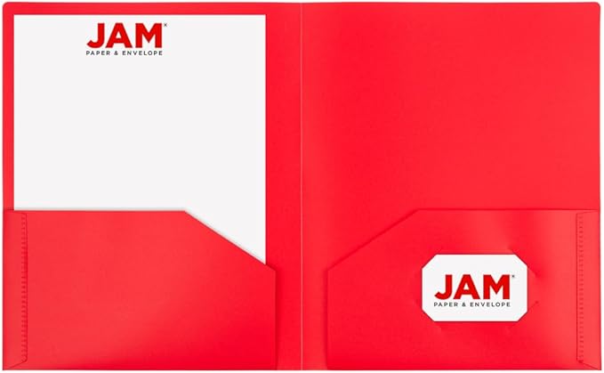 JAM PAPER Heavy Duty Plastic 2 Pocket Extra Tough School Folders - Assorted Primary Colors - Bulk 48 Folders/Box (8 Assorted Packs of 6)