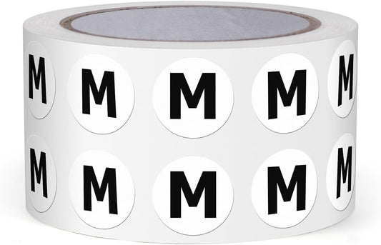 Letter M Round Labels 0.5 Inch Vinyl Circle Capital Alphabet Stickers Self-Adhesive Removable Waterproof Dots Tags for Home Office Inventory 1000 PCS