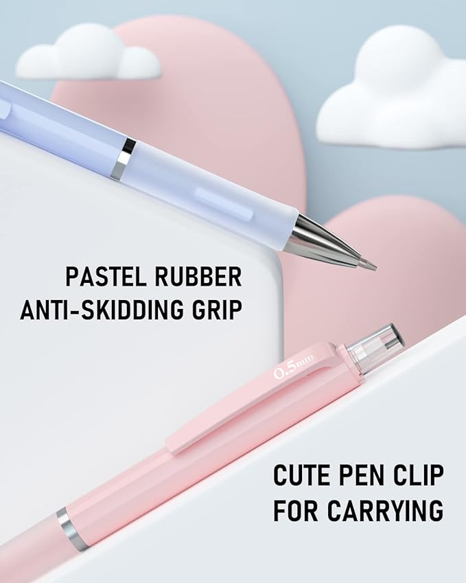 Nicpro 3PCS Pastel Mechanical Pencil Set, 0.5 Mechanical Pencils with 6 Tube HB Lead 0.5mm, 3 Eraser and 9 Eraser Refill & Case, Aesthetic School Supplies for Drafting Sketching, Drawing & Writing