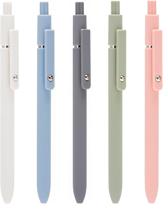 5PCS Retractable Gel Pens Set, Quick Dry Black Ink Fine Point Roller Ball Gel Ink Pen for Smooth Writing (Morandi Color)