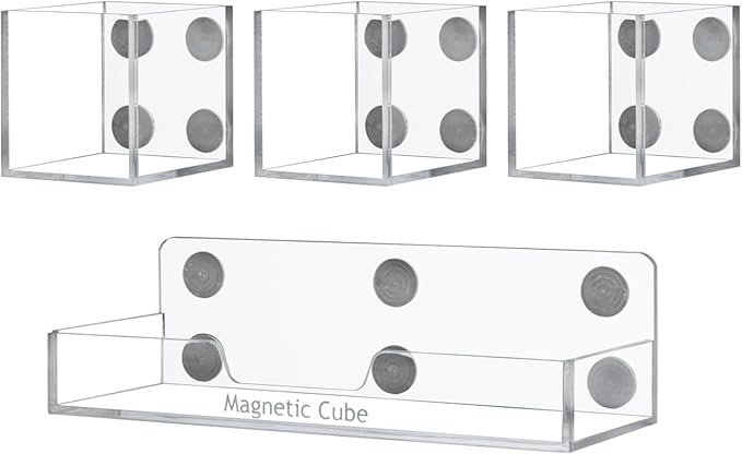 MyGift Premium Clear Acrylic Magnetic Dry Erase Marker Holder And Office Supplies Storage Containers, 4 Piece Set Includes 1 Tray and 3 Cubed Boxes