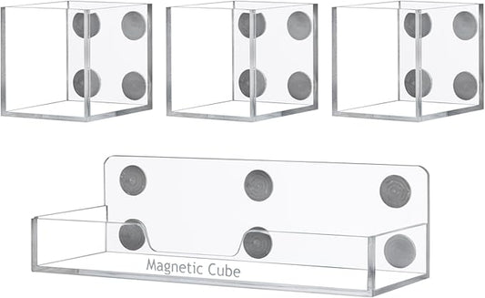 MyGift Premium Clear Acrylic Magnetic Dry Erase Marker Holder And Office Supplies Storage Containers, 4 Piece Set Includes 1 Tray and 3 Cubed Boxes