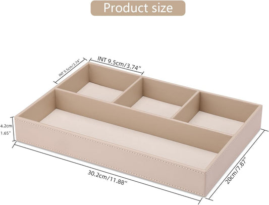 KINGFOM 4-Slot Leather Drawer Tray Desk Stationery Sundries Organizer Storage Box Pen Pencil Holder Case Container (Dark Beige)