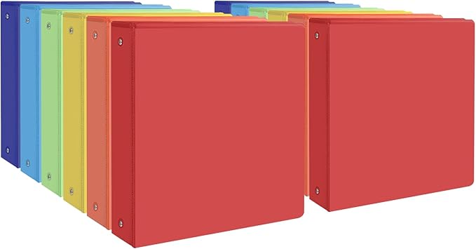 1-inch 3 Ring Binder with 2 Inside Pockets, 1'' Basic Binders Holds US Letter Size 8.5'' x 11'' Paper - Versatile Binders for Office, School and Home Use (Pack of 12, Assorted Color)