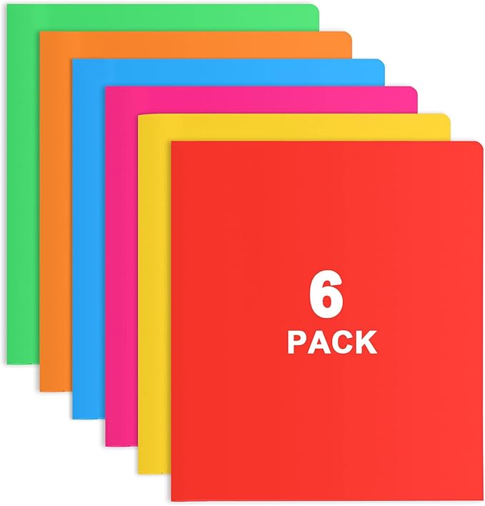 HABGP Plastic Folders with Pockets, 6 Color Heavy Duty Two Pocket Folder Business Card Holder for Office High School