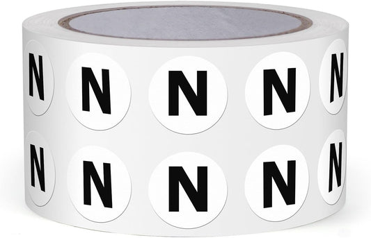 Letter N Round Labels 0.5 Inch Vinyl Circle Capital Alphabet Stickers Self-Adhesive Removable Waterproof Dots Tags for Home Office Inventory 1000 PCS