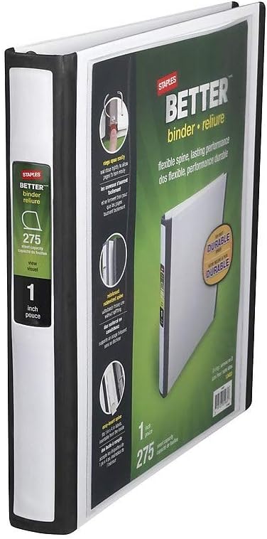 1" STAPLES Better View Binder with D-Rings, White