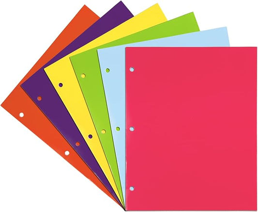 JAM PAPER Laminated Two Pocket Glossy 3 Hole Punch School Folders - Assorted Fashion Colors - 6/Pack