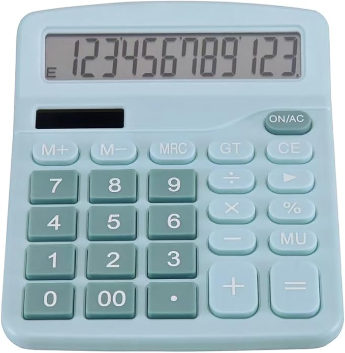 Desk Calculator 12 Digit Office Calculators with Large Screen Display, Dual Solar Power and Battery, Recessed Big Button Calculator for Office Home School（Blue）