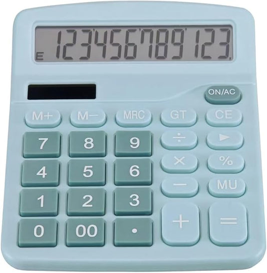 Desk Calculator 12 Digit Office Calculators with Large Screen Display, Dual Solar Power and Battery, Recessed Big Button Calculator for Office Home School（Blue）