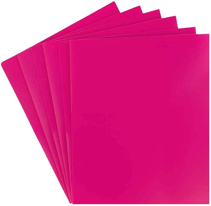 JAM PAPER Heavy Duty Plastic 2 Pocket Extra Tough School Folders - Fuchsia Hot Pink - 6/Pack