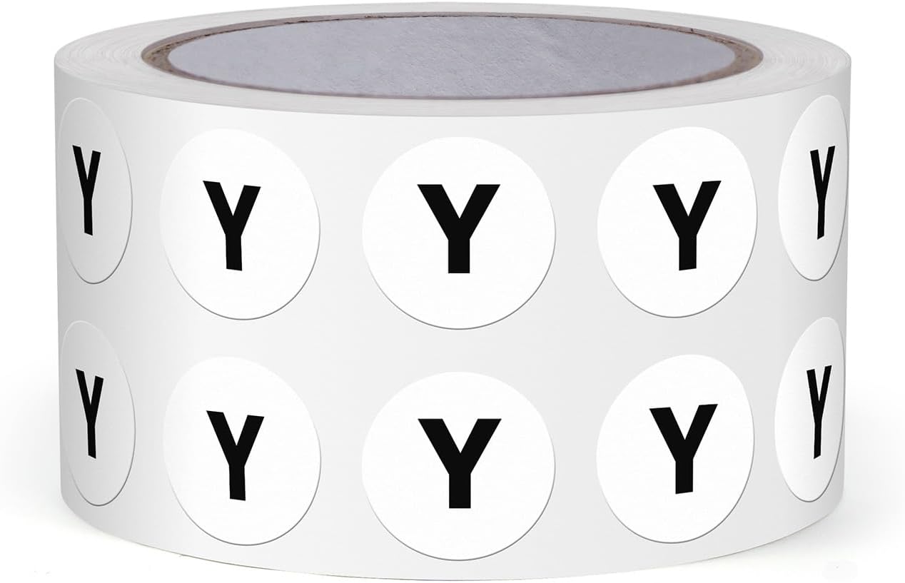 Letter Y Round Stickers 0.5 Inch Vinyl Circle Capital Alphabet Labels Self-Adhesive Removable Waterproof Dots Tags for Home Office Inventory 1000 PCS